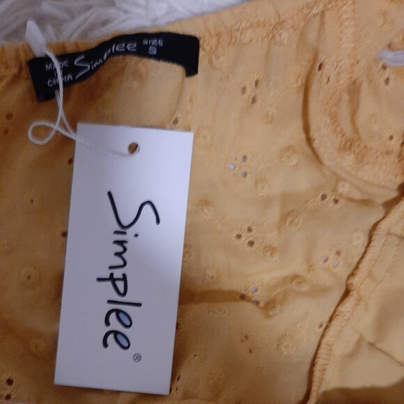 NWT Simplee Dark Yellow 100% Cotton Puff Cap Sleeve Sundress Size S - Picture 4 of 5